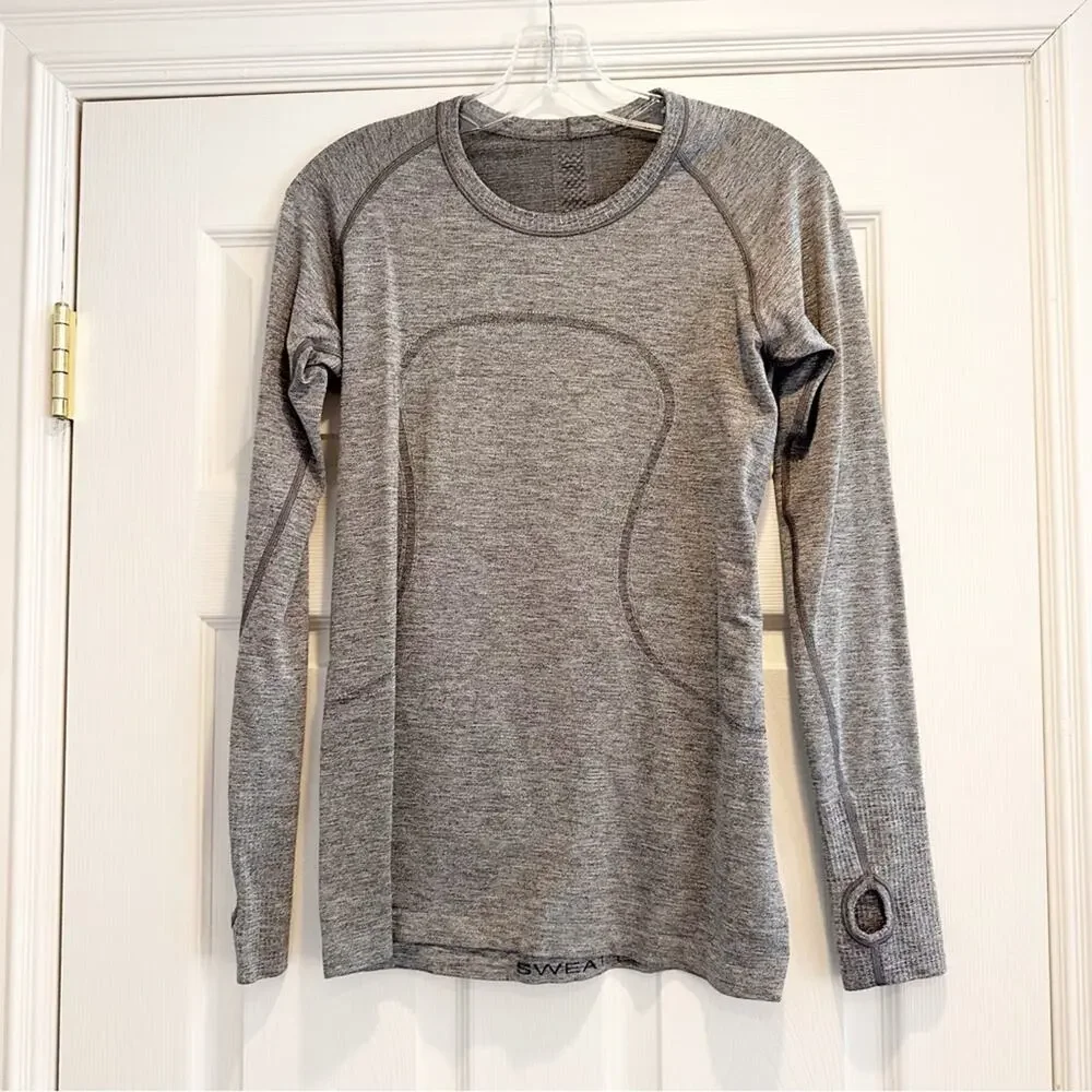 Lululemon Sparkly Run Swiftly Tech Long Sleeve Grey Heather Size 10 Shirt Top